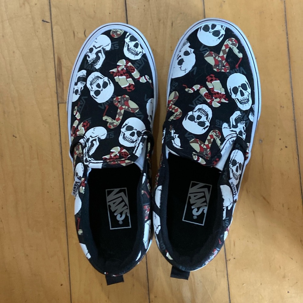 Vans slip ons snakes and skulls black